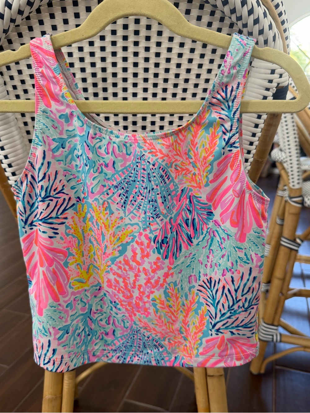 Lilly Pulitzer Girls Size 10 Tankini Swim Top Vibrant Pink Coral Reef Print